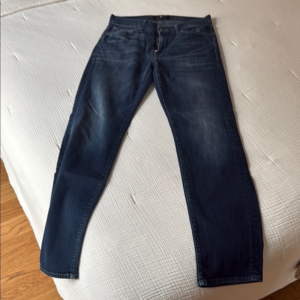 Men's Dark Blue Denim Jeans - Casual Straight Fit